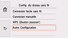 Écran Config. du réseau sans fil : Sélection Autre Configuration
